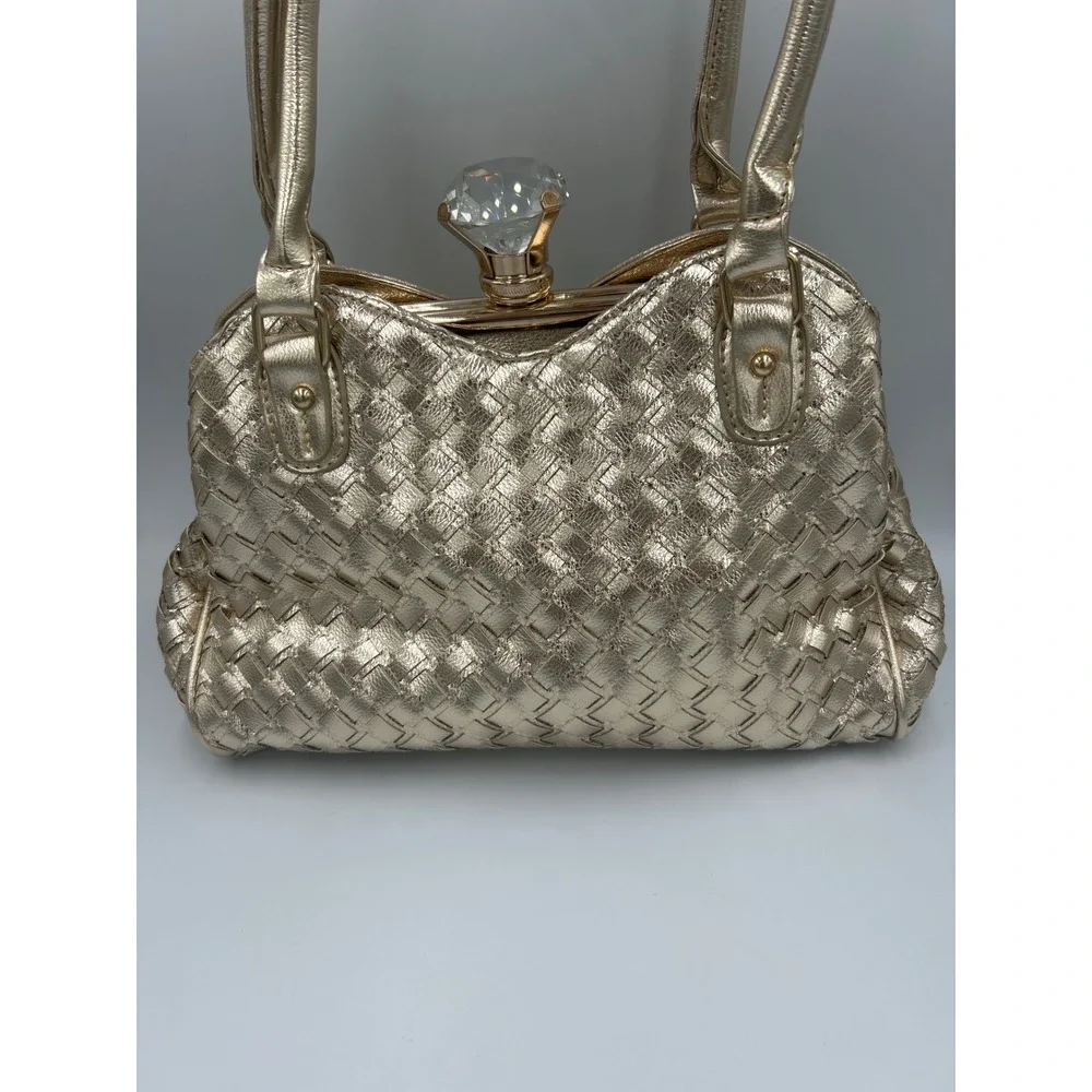 Handbag Bottari Gold Color Rhinestone Looking Satchel Clutch Clasp Evening Bag